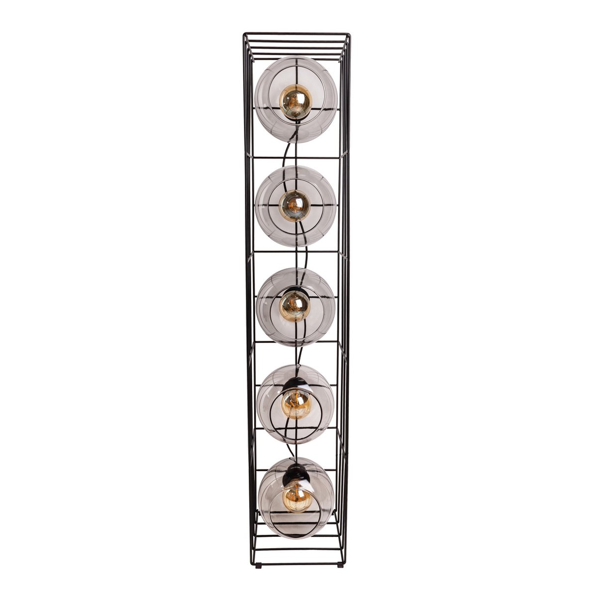 Glasse-stand-lamp "Cesta" vloerlamp gemaakt van zwarte metalen draad en getinte glas, met E27-aansluiting, 95 cm hoog, voor eetkamer, woonkamer, gang of kantoor,