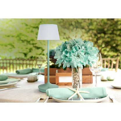 Zonne -batterijlamp "EMMI" 38 cm hoog, paraplu Ø 13 cm, metaal in mint en wit plastic, voor de buitenruimte, dimable CCT.