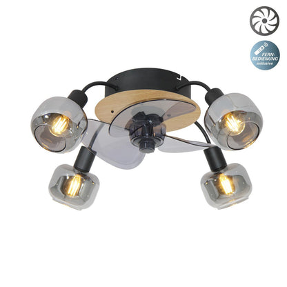 Plafondlamp inclusief ventilator "fumoso", in zwart, bruin en natuur, voor E27, Ø 51 cm