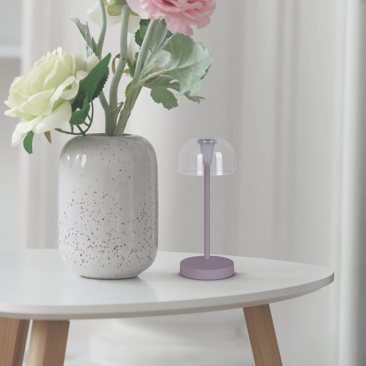 2-ex-ingestelde LED-batterijtafel Licht "Gomba" voor buiten en binnen, gemaakt van metaal en plastic in bramen, 18,5 cm hoog