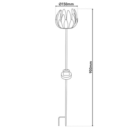LED Solar Skeer "Flower", voor buiten, metaal en plastic aarde spies in koper, met geïntegreerde LED