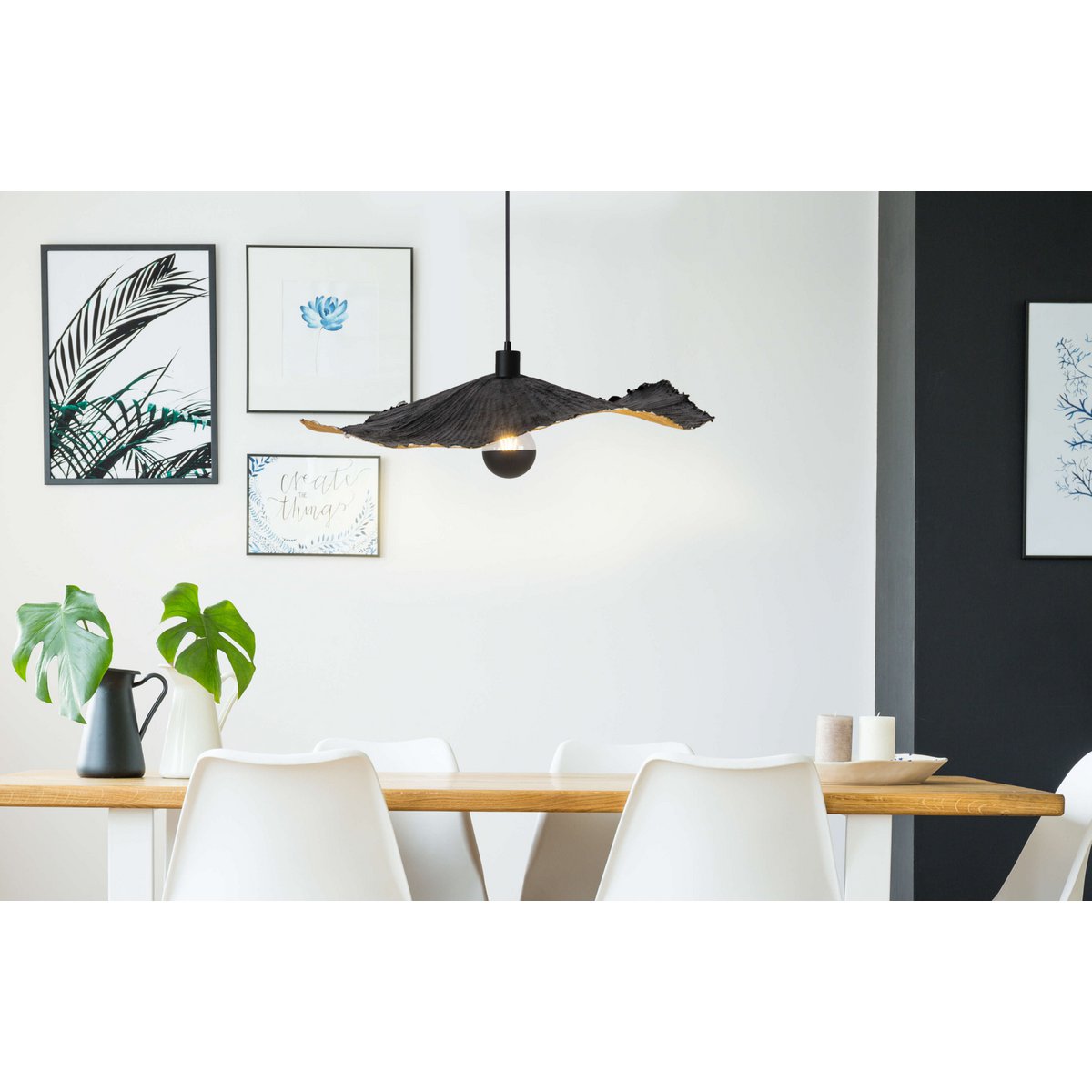 Papieren hanglamp "gek papier" Ø 56 cm gemaakt van gecoat papier in zwart, E27 Socket, verlichting voor woonkamers of kantoor