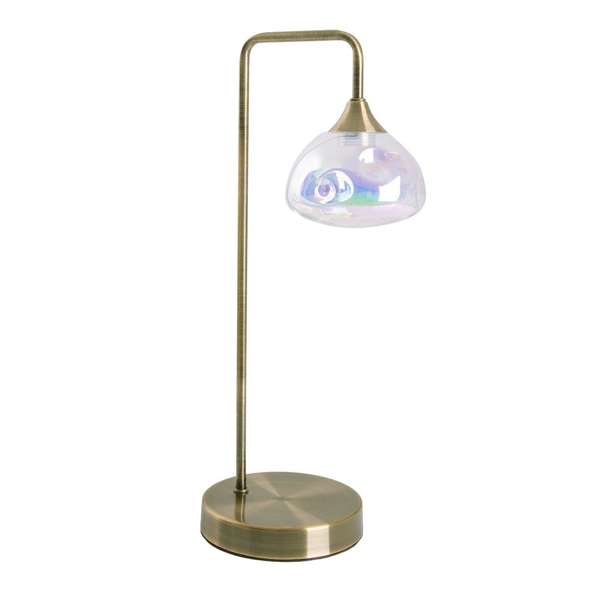 LED -tafellamp "Varna", tafellamp gemaakt van messing -gekleurd metaal en iriserend glas, stevig ingebouwd -in LED's, 45 cm hoog, stijlvolle verlichting voor woonkamer, eetkamer of gang