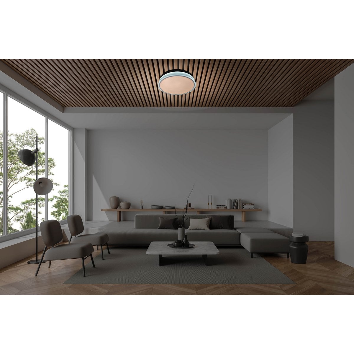 LED-plafondlicht "Lola" Ø van 50 cm, 9 cm hoog, metaal en plastic in bruin en wit, geïntegreerde LED's, 1900 lm, dimmable, CCT-functie 3000-6500 K, nachtlichtfunctie