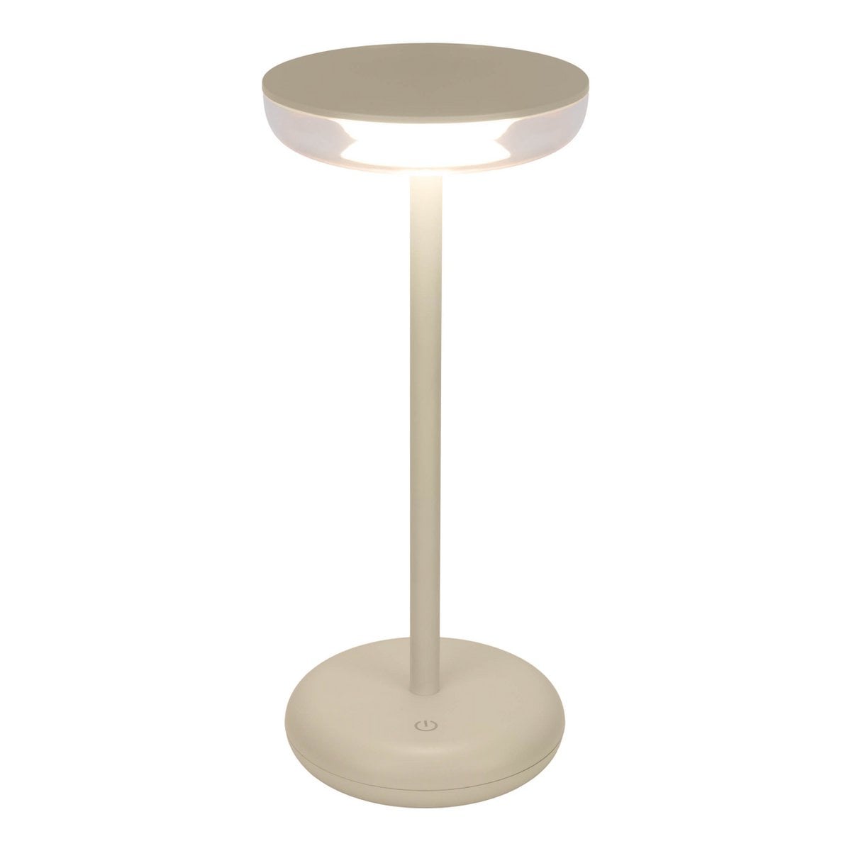 Noteloze tabletlicht "Pasi" voor buiten en binnen, gemaakt van metaal en plastic in beige, dimable, met aanraking en geheugenfunctie, ca. 26 cm hoog