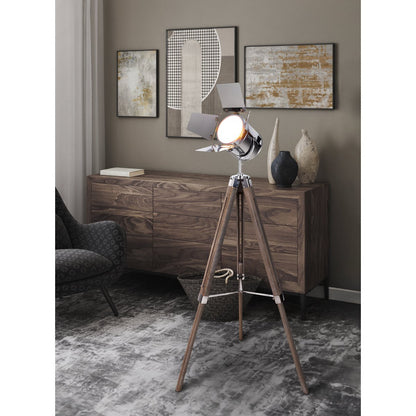 Tripod floor lamp "Holly" made of dark natural wood with an E27 fitting, 100-140 cm high, lamp for living room, dining room or office