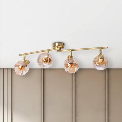 4er spot/plafondlamp "libby", klassieke plafondlamp gemaakt van messing gekleurd metaal en getinte glas in barnsteen, met E14-aansluiting, voor eetkamer, woonkamer, gang of kantoor, 80 cm lang