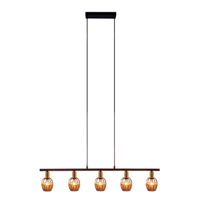 5 hanglamp "Corbis", echtelijke lamp gemaakt van zwart in zwart, met goud en rotan, met E14 -aansluiting, voor eetkamer, woonkamer, gang of kantoor, 100 cm lang