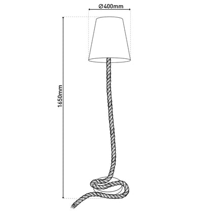 Staande lamp "touw" gemaakt van metaal, plastic, jute en textielmateriaal in de natuur, met E27 -versie, verlichting voor woonkamer, eetkamer of kantoor, 165 cm hoog