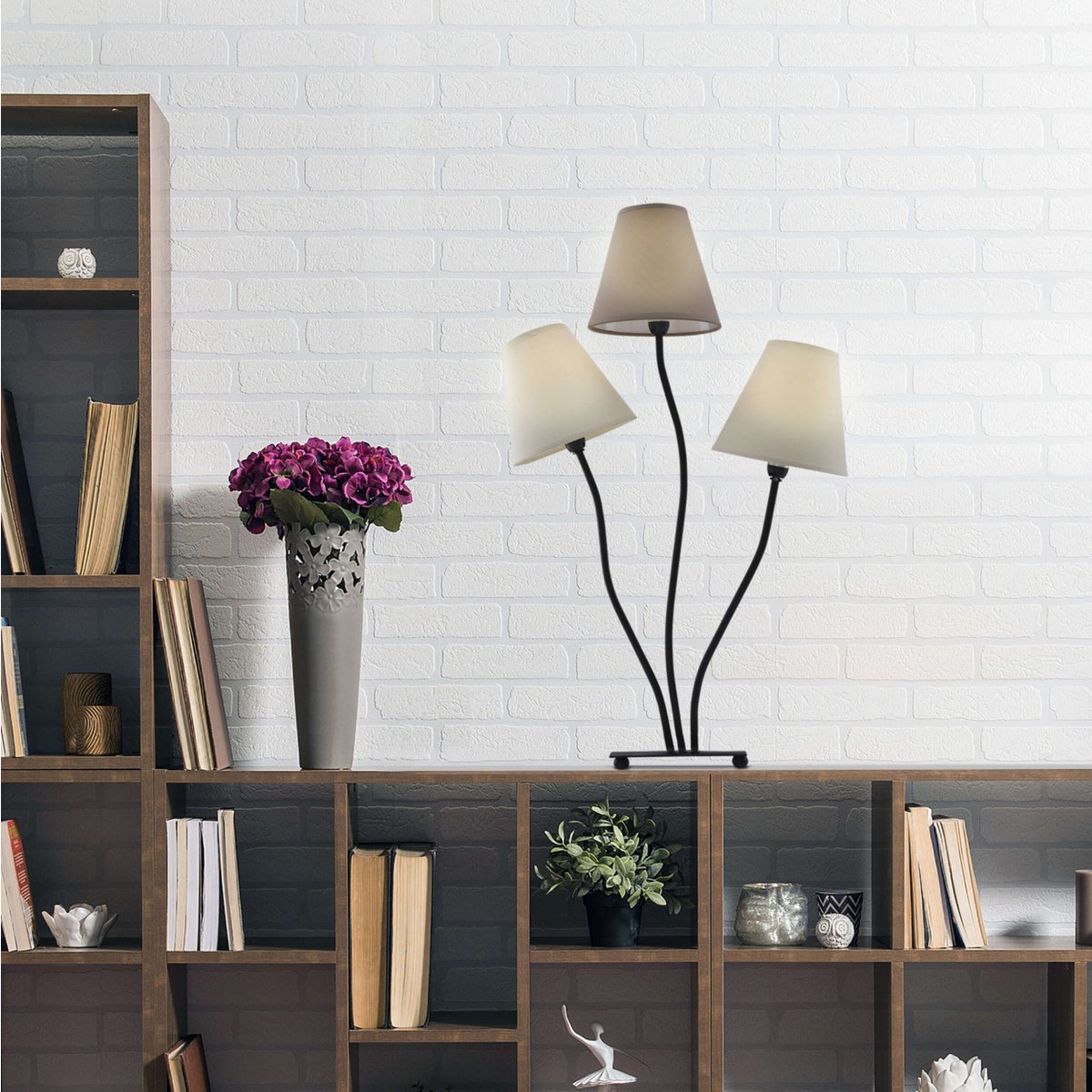 Textiellamp 3-flame "boho" ", tafellamp in beige/bruin, met E14-aansluiting, voor eetkamer, woonkamer, gang of kantoor, 67 cm hoog