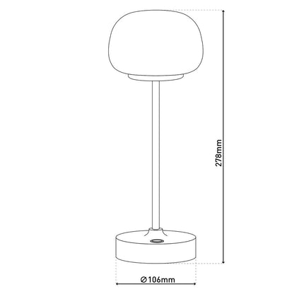 LED -batterij/ tafellamp "Pina" 30 cm hoog, gemaakt van metaal (zwart) en glas (wit), geïntegreerde LED's, warm wit