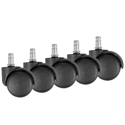 Set van 5 geremde tapijtwielen voor bureaustoelen - 11 mm pin, Ø 50 mm