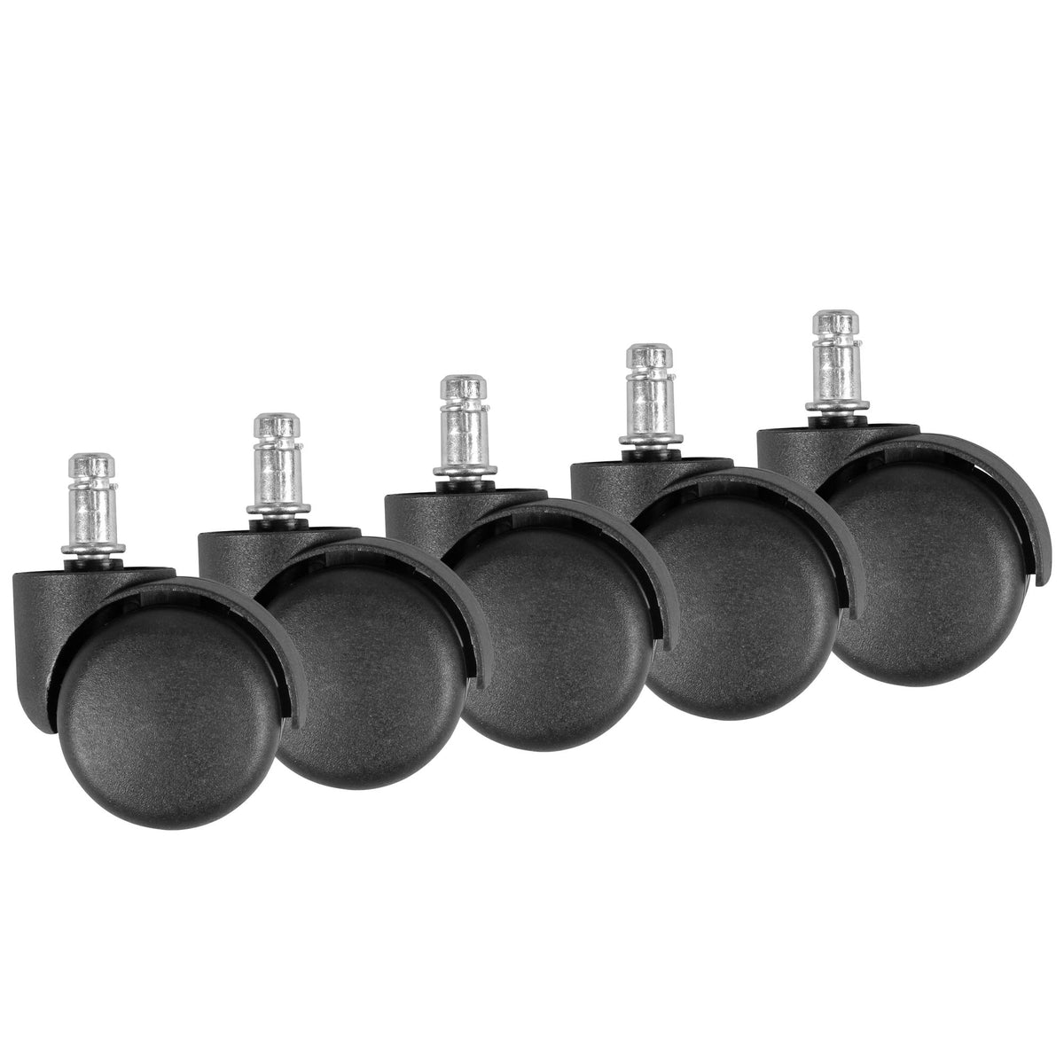 set van 5 geremde zachte onderrollen voor bureaustoelen 11 mm pin / Diameter 50 mm | Premium rollen tapijt in het zwart | Rotary stoel wielen voor zachte vloeren