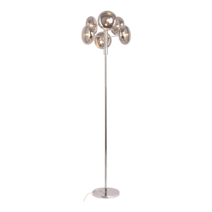 Staande lamp "Orion" rokerig, ongeveer 165 cm hoog, gemaakt van chroomkleurig, roestvrij staal en rookglas, G9-aansluiting, verlichting voor woonkamer, eetkamer of kantoor.