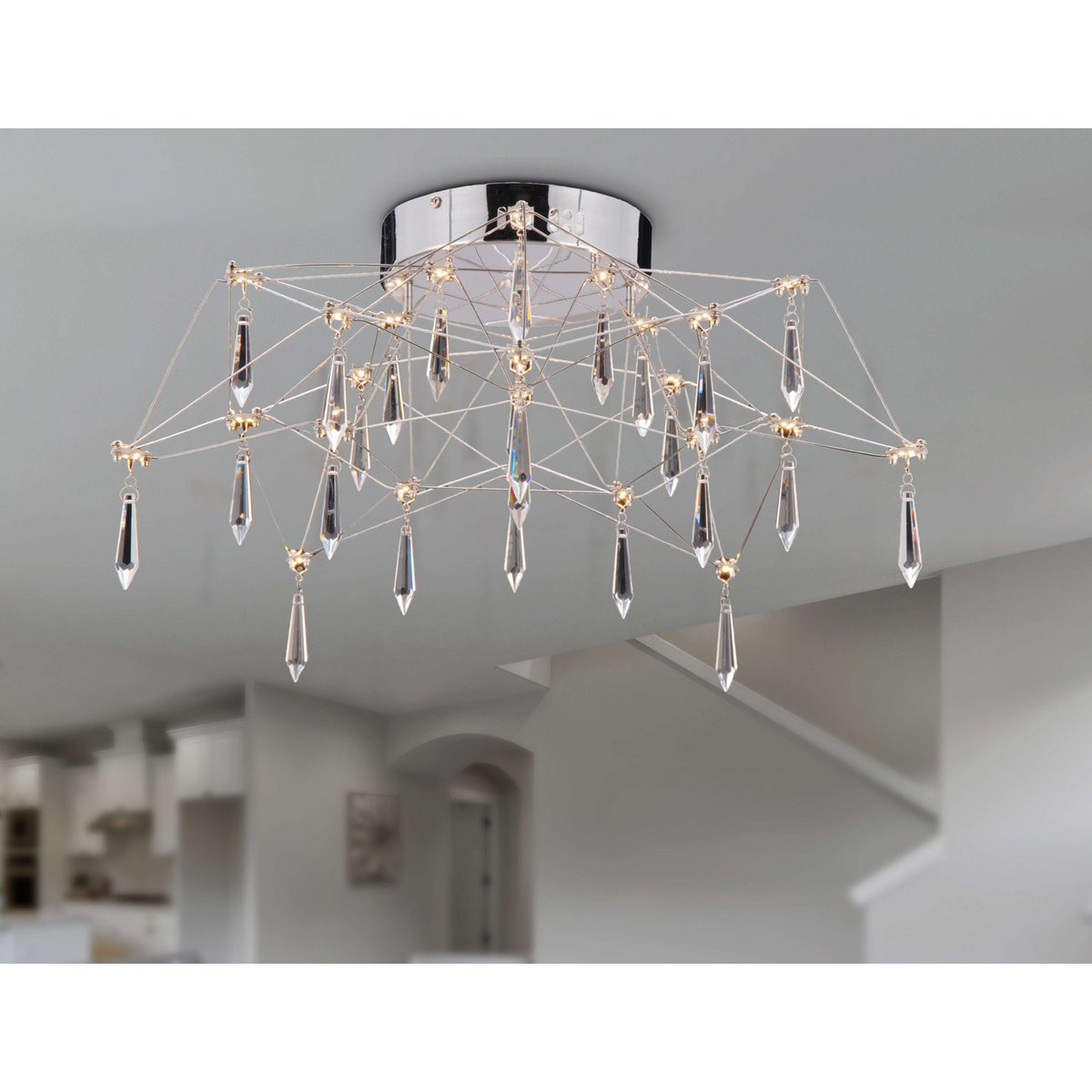 LED -plafondlicht "Araneus" gemaakt van metaal en glas in chroom, Ø 55 cm, met stevig ingebouwde LED's, verlichting voor woonkamer, eetkamer, gang of kantoor