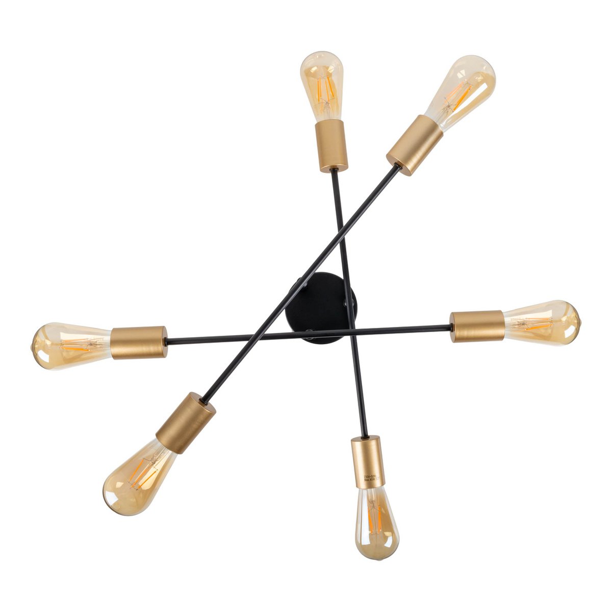 Plafondlicht "Modo" 6-flame gemaakt van metaal in zwart, versies goud, E27-aansluiting, plafondlamp voor woonkamer, eetkamer, keuken, gang, gang of kantoor met een Øvon 54,5 cm
