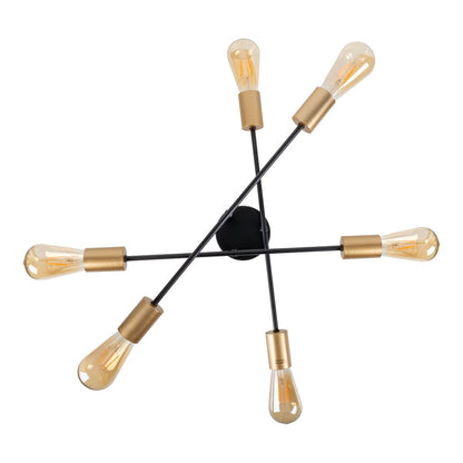 Plafondlicht "Modo" 6-flame gemaakt van metaal in zwart, versies goud, E27-aansluiting, plafondlamp voor woonkamer, eetkamer, keuken, gang, gang of kantoor met een Øvon 54,5 cm