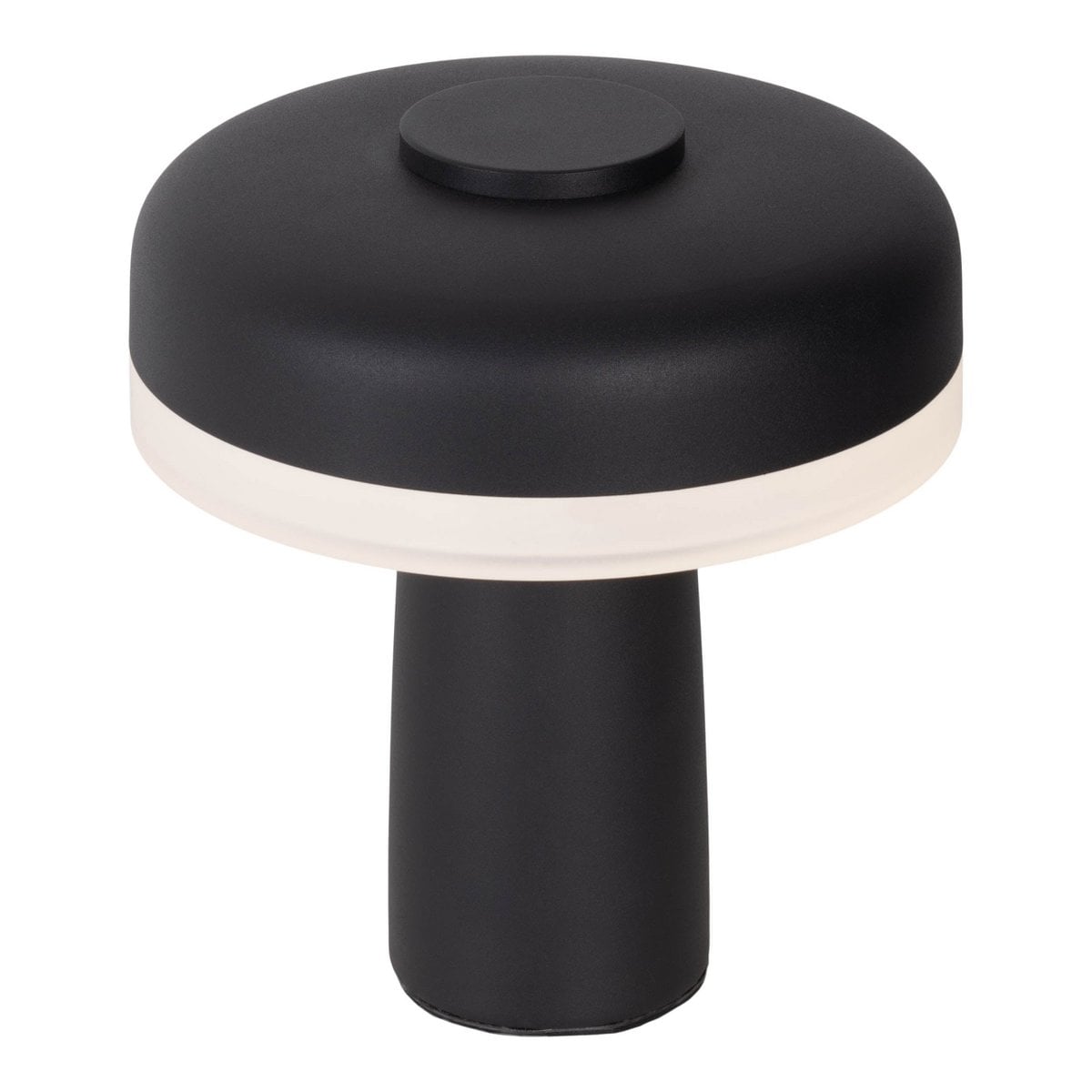 Draadloos tabletlicht "pilu", 16,5 cm hoog, boven Ø van 15 cm, metaal in zwart, wit plastic, geïntegreerde LED's, 280 lumen, dimbaar door aanraaksensor, warm wit wit