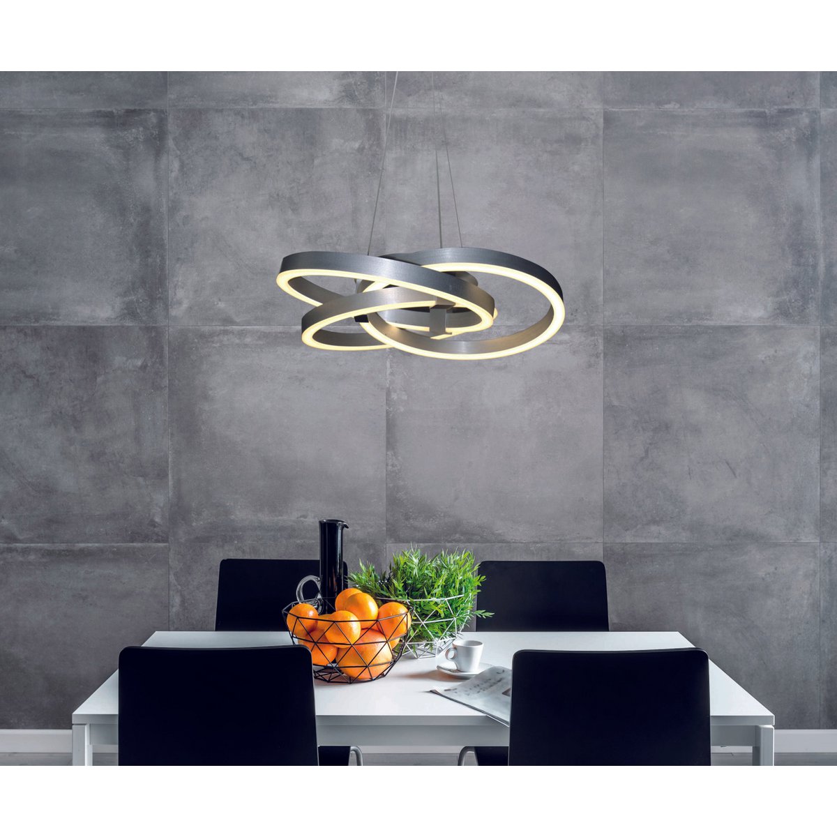 Smart Home LED hanglamp "Divora" Ø 58 cm, plafondlamp gemaakt van metaal, aluminium geborsteld en wit plastic, met veel functies, stevig gebouwd -in LED's, verlichting voor woonkamer, eetkamer kantoor of gang