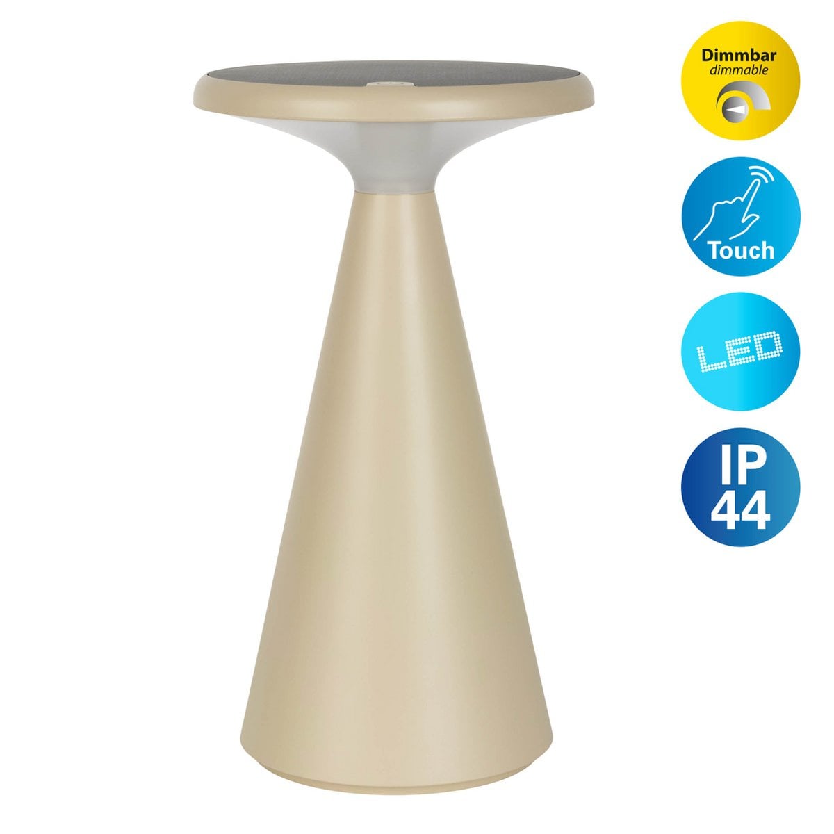 Zonne -batterijtafellamp "Palu" voor buiten en binnen, gemaakt van plastic in beige, 20 cm hoog