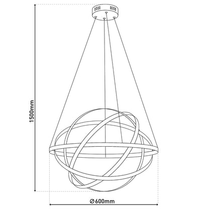LED -hanglamp "Cosmos" metaal en plastic in chroom, Ø60 cm, met stevig ingebouwde LED's, verlichting voor woonkamer, eetkamer of kantoor.