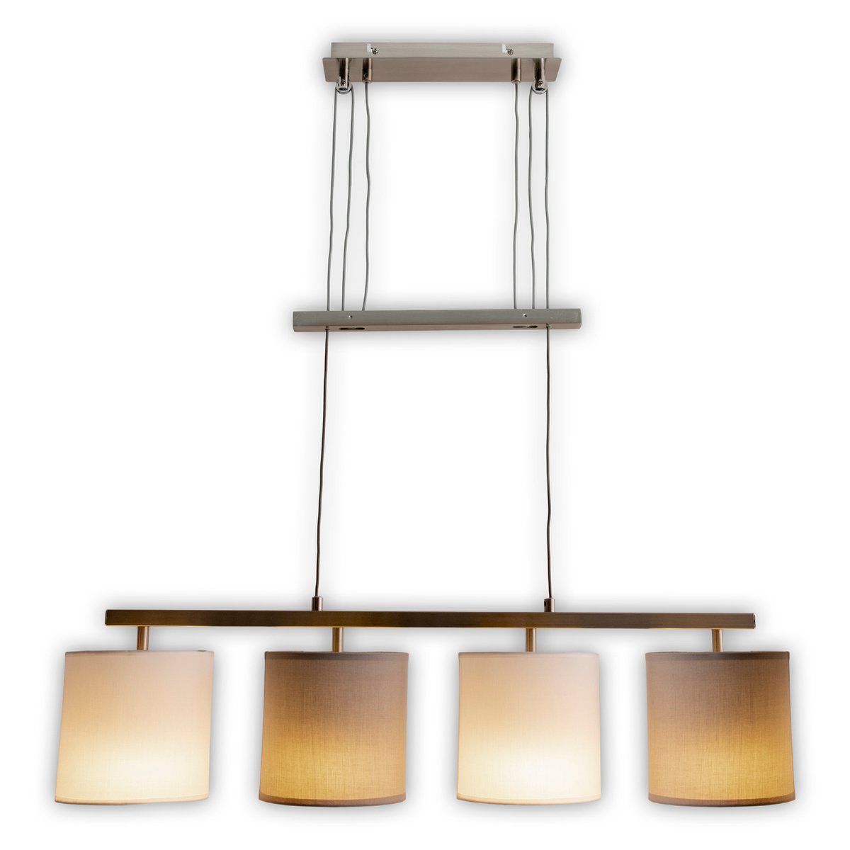 4 hanglamp "tilde", klassieke metalen slinger lamp en textiel in grijs en wit, met E27 -frame, hoogte verstelbaar, 86 cm lang, ideaal als eetlamp