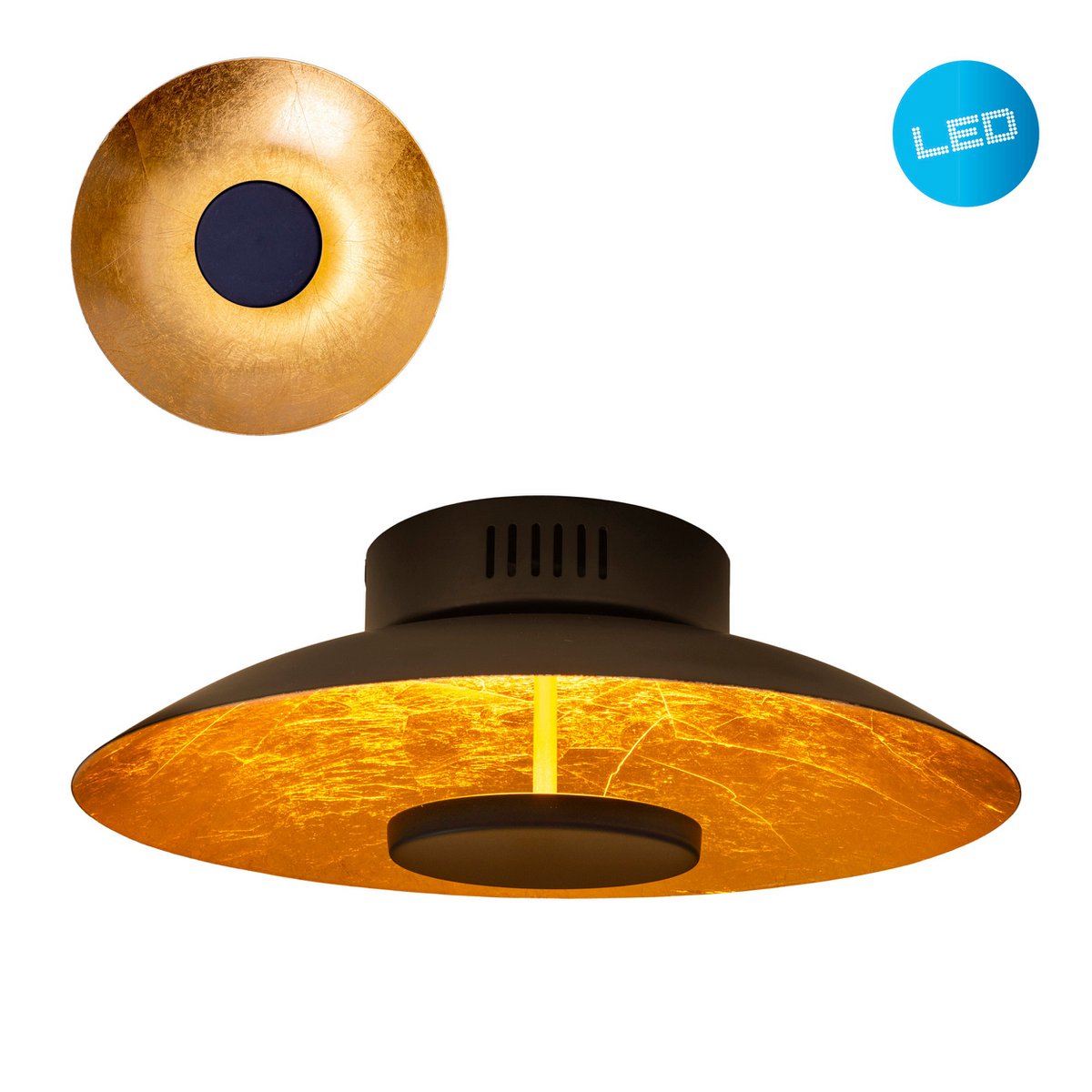LED -plafondlamp "Firenze" metalen plafondlamp in het zwart en goud, stevig geïnstalleerd, verlichting voor woonkamer, kantoor of de toegangsstang 40 cm diameter