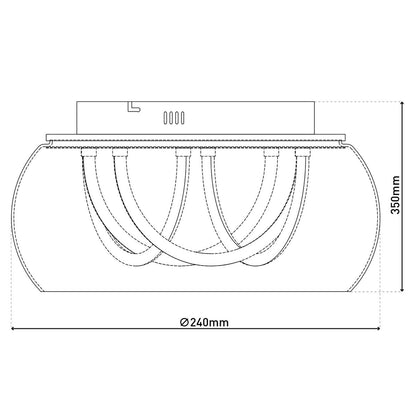 LED -plafondlicht "Malou" Ø 45 cm, 23,5 cm hoog, gemaakt van metaal, rookglas, geïntegreerde LED's, warm wit