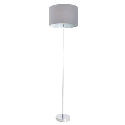 Staande lamp "New York", klassieke metalen vloerlamp met tekstblazer in grijs, met E27 -aansluiting, 160 cm hoog, perfect voor woonkamer, eetkamer, gang en kantoor