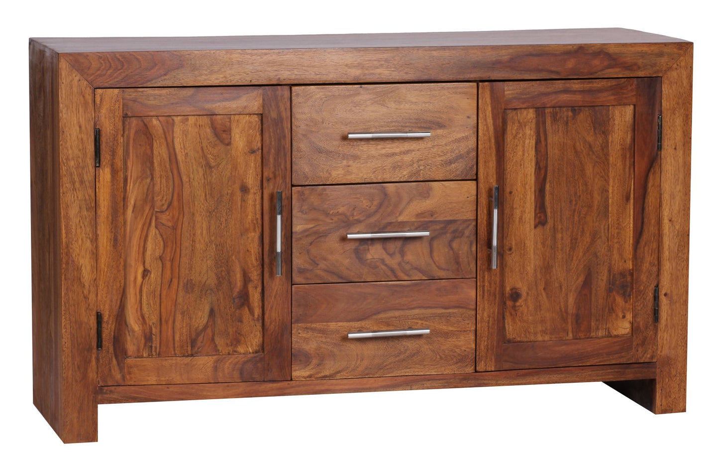 dressoir MUMBAI massief houten sheesham ladekast 118 cm 3 laden 2 deuren design highboard landhuisstijl bruin naturel