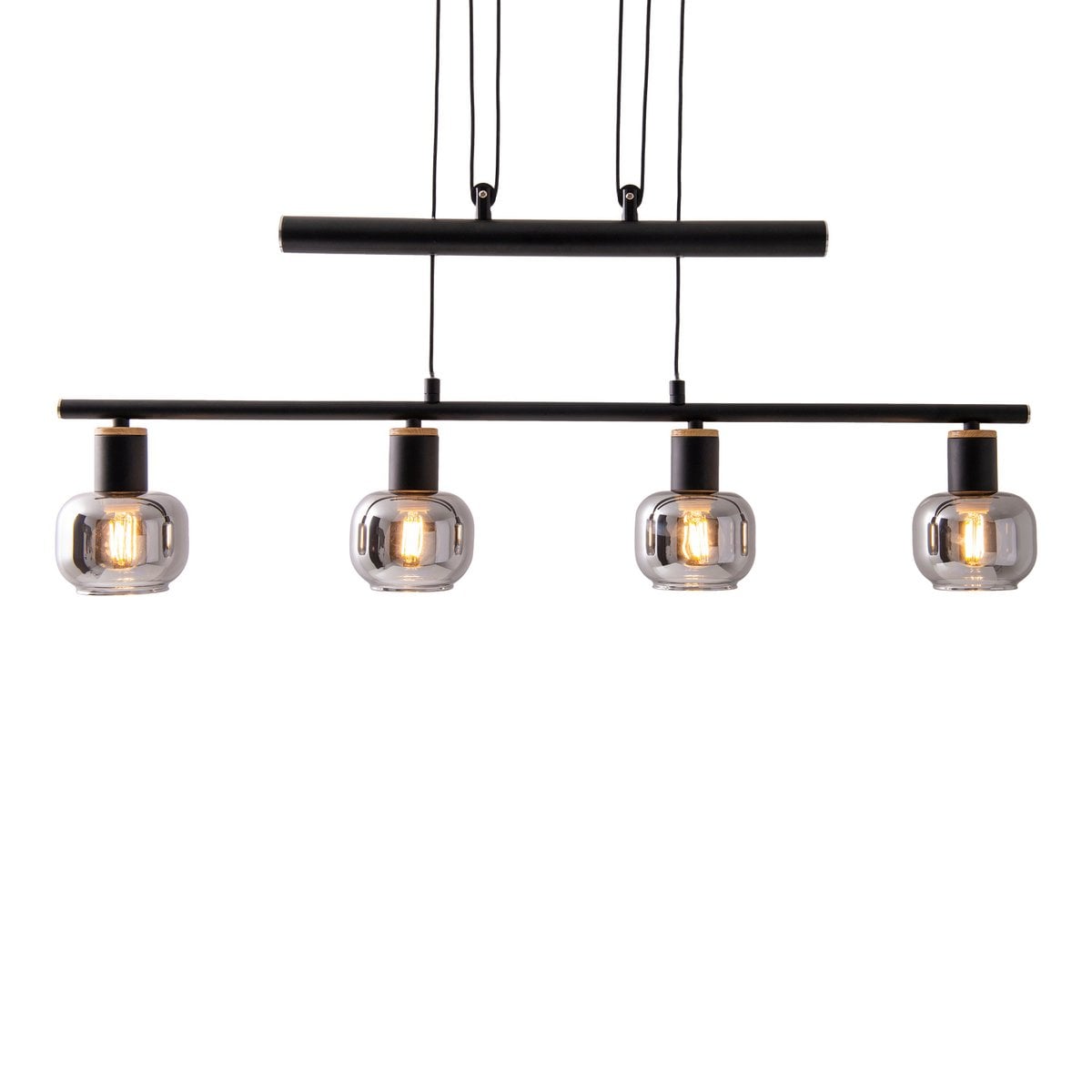 4 hanger lamp "fumoso", hanglamphoogte verstelbaar gemaakt van metaal en rookglas in zwart, met E14 -aansluiting, voor eetkamer, woonkamer, gang of kantoor, 78 x 10 cm