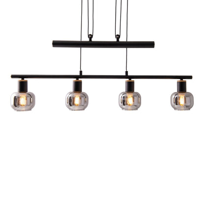 4 hanger lamp "fumoso", hanglamphoogte verstelbaar gemaakt van metaal en rookglas in zwart, met E14 -aansluiting, voor eetkamer, woonkamer, gang of kantoor, 78 x 10 cm