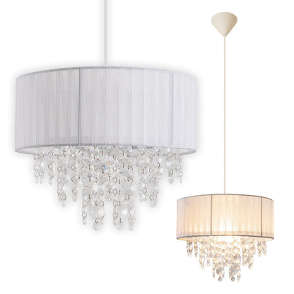 Decoratieve hanglamp "Crystallo", hanglamp gemaakt van metaal, transparant plastic en wit textielmateriaal, E27 -aansluiting, voor eetkamer, woonkamer, gang of kantoor, 30 cm diameter