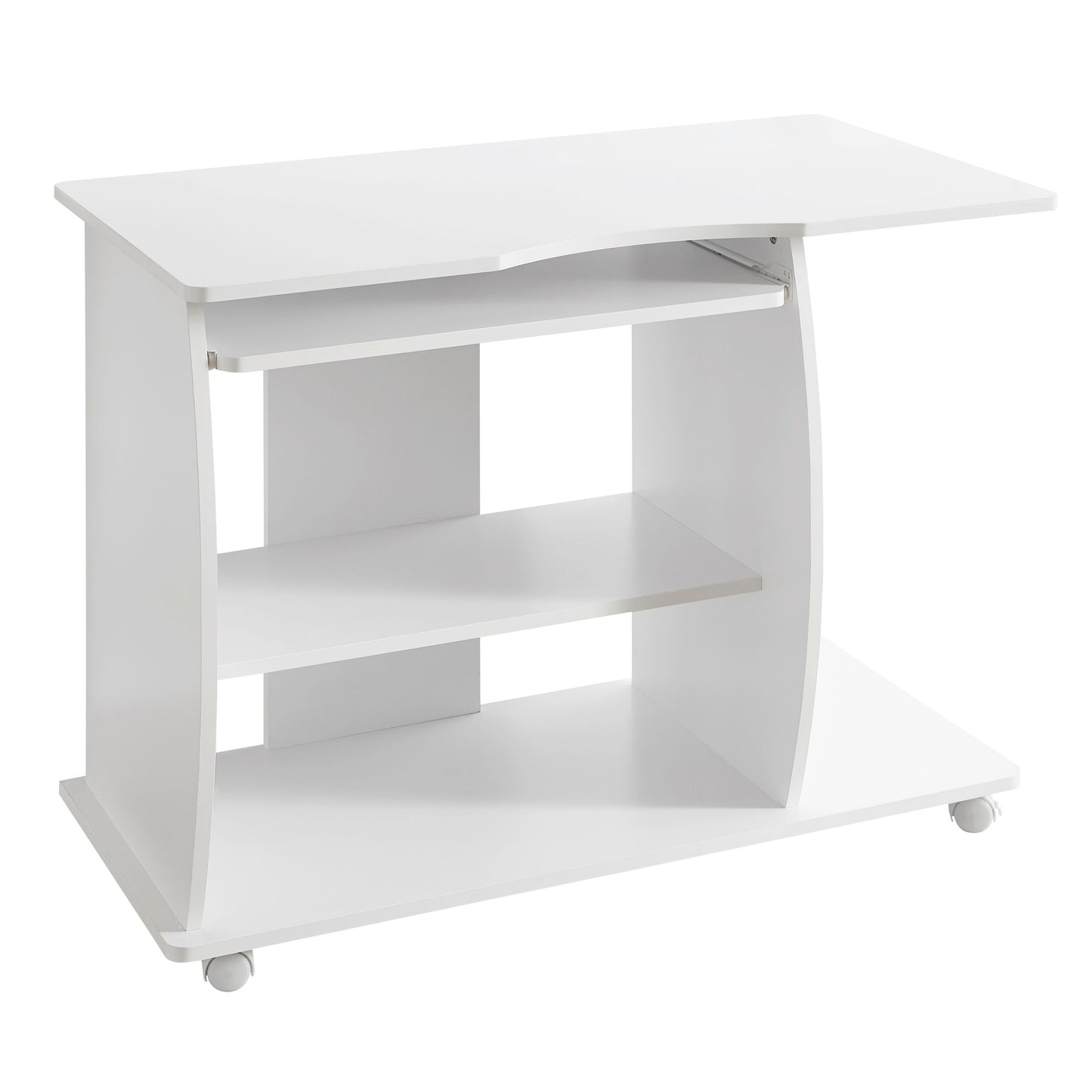 computertafel DIANA oprolbaar White 90 x 71 x 50 cm met toetsenbordplateau | Laptop tafel op wieltjes | Pc-tafel met ruimtebesparende printer tray | Bureau voor kleine ruimtes