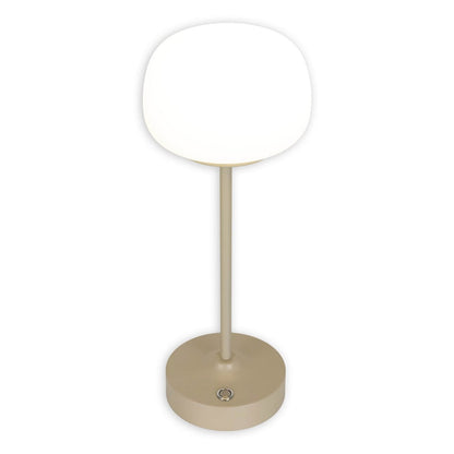 LED -batterij/ tafellamp "Pina" 30 cm hoog, gemaakt van metaal (beige) en glas (wit), geïntegreerde LED's, warm wit