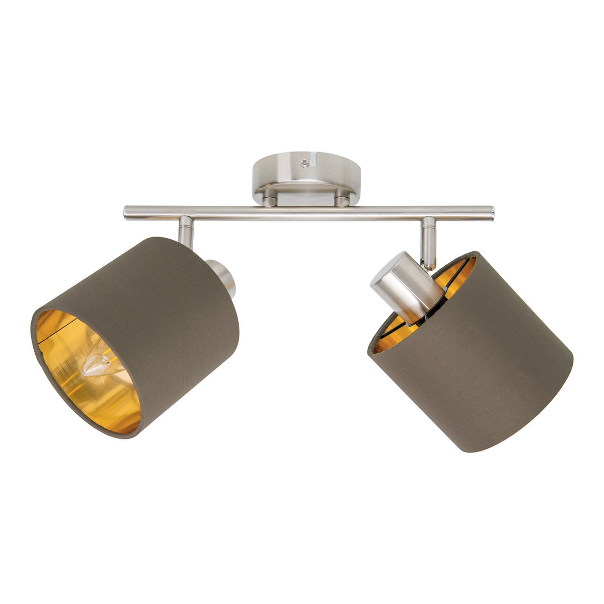 Muur en plafondlamp met 2 zitplaatsen "Maron" gemaakt van metalen satine-meter met stof paraplu's in bruin, met E14-aansluiting, lamp voor woonkamer, eetkamer, gang en kantoor, 46 x 12 cm