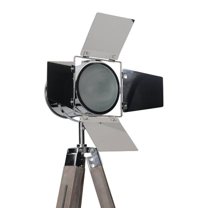 Tripod floor lamp "Holly" made of dark natural wood with an E27 fitting, 100-140 cm high, lamp for living room, dining room or office