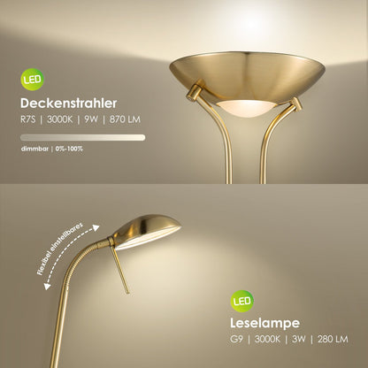 Home Sweet Home R7s + G9 LED Uplight Vloerlamp - Klassiek Goudbrons