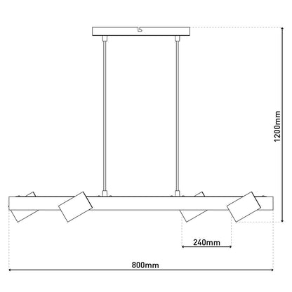 4 hanglamp "Frida" wit, hangende lamp, metaal, wit, GU10, hanglamp voor eetkamer, woonkamer, gang of kantoor, 80 cm lang