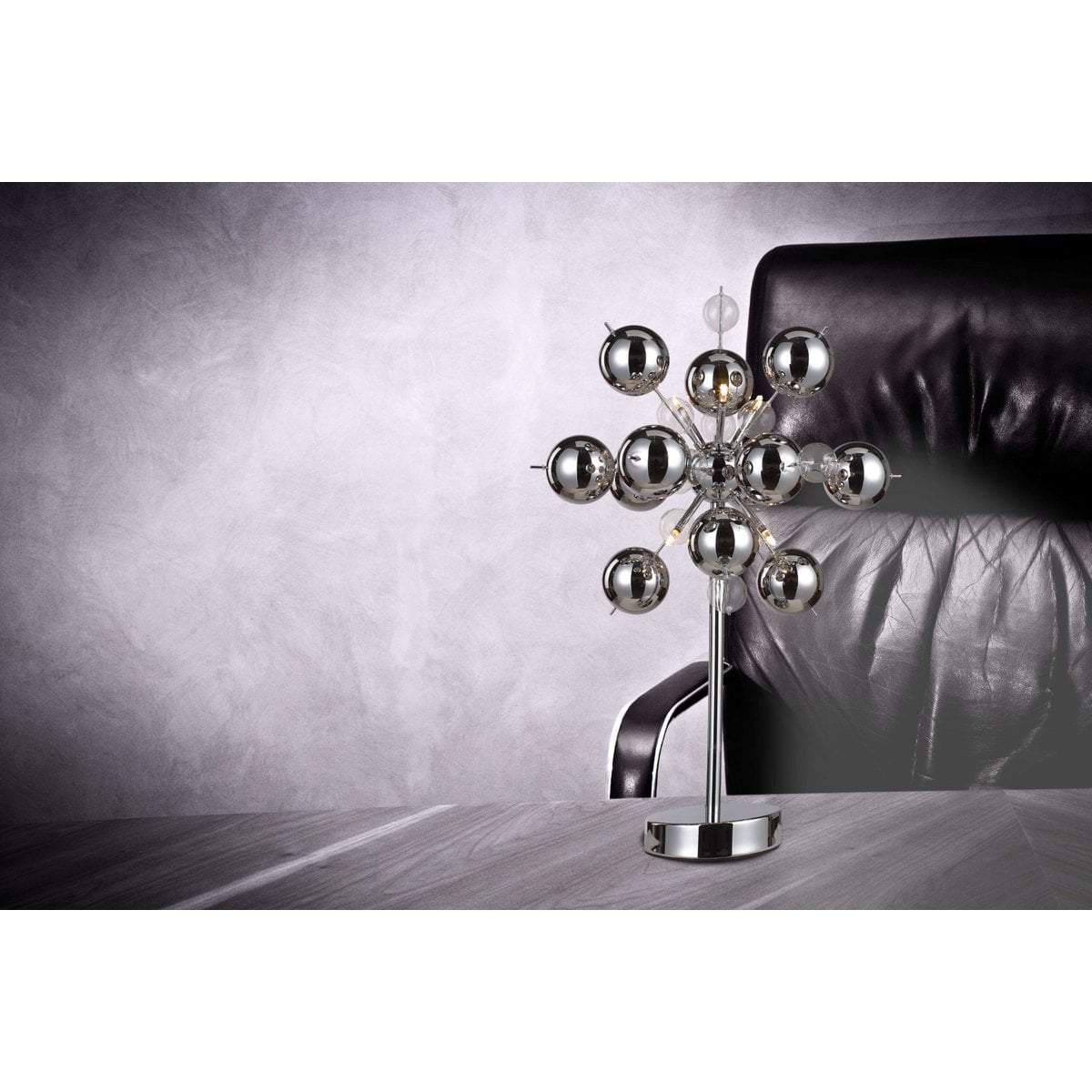 Tafellamp "explosie", tafellamp gemaakt van metaal en glas, chroom, G9, tafellamp 73 cm hoog