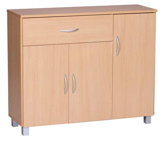 sideboard JARRY beuk met 1 lade en 3 Doors 90 x 75 x 30 cm | Ontwerp commode | Pantry-vloer kast met handvatten