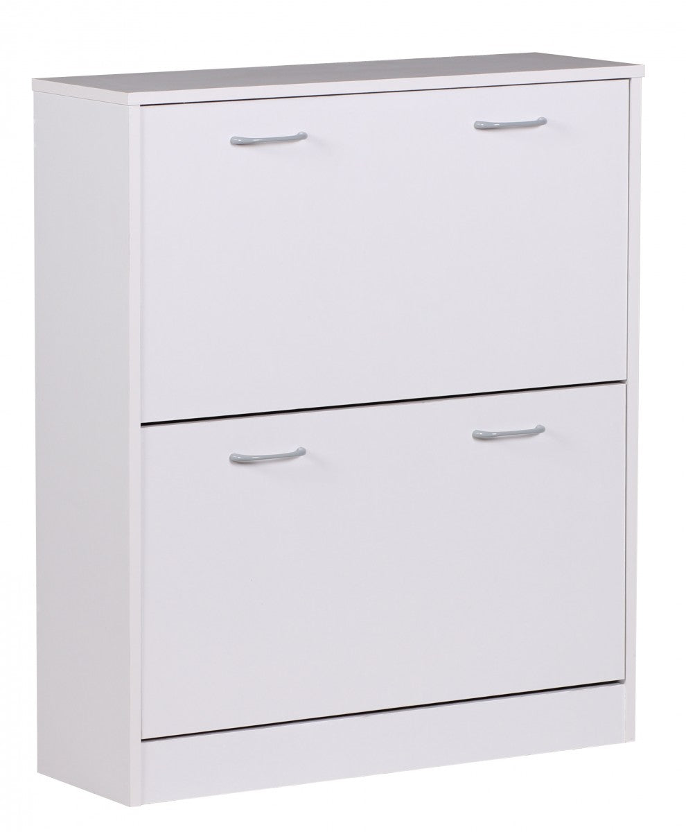 schoen Kiepwagen SARAH wit mat 2 compartimenten 75 x 87 x 24 cm | Ontwerp van de klomp kast voor het werk | Schoen dressoir modern met berging