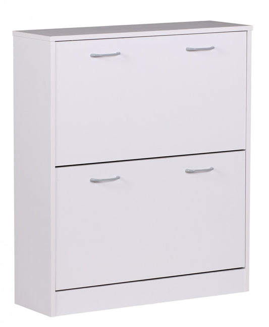 schoen Kiepwagen SARAH wit mat 2 compartimenten 75 x 87 x 24 cm | Ontwerp van de klomp kast voor het werk | Schoen dressoir modern met berging