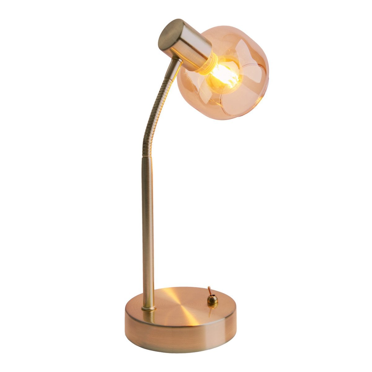Tafellamp "Libby", klassieke tafellamp gemaakt van messing gekleurd metaal en getinte glas in Amber, met E14-aansluiting, voor eetkamer, woonkamer, gang of kantoor, 34 cm hoog