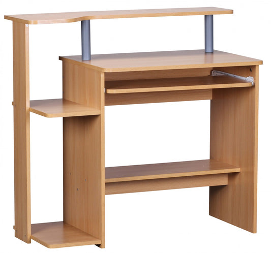 computer bureau DENNIS Beech 94 x 90 x 48 cm met toetsenbord plank | Laptop tafel zonder wielen met top | Pc-tafel met ruimtebesparende printer tray | Bureau voor kleine ruimtes
