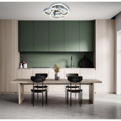 Smart Home LED plafondlicht "Divora" Ø 70 cm, plafondlamp gemaakt van metaal, aluminium geborsteld en wit plastic, met veel functies, stevig gebouwd -in LED's, verlichting voor woonkamer, eetkamerkantoor of gang