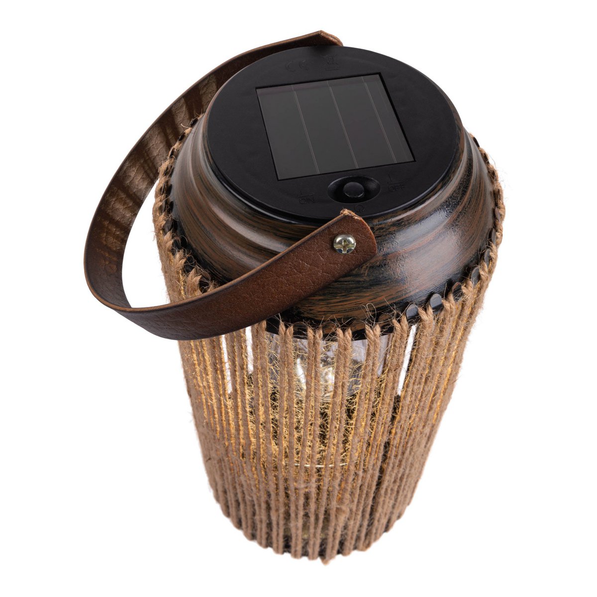 LED ZONNELIJKE LICHT "KORBINIAN" voor tuin en terras, decoratieve lamp gemaakt van metaal met jutespanning in de natuur, LED's stevig geïnstalleerd zonnelamp voor buiten 29 x 13 cm