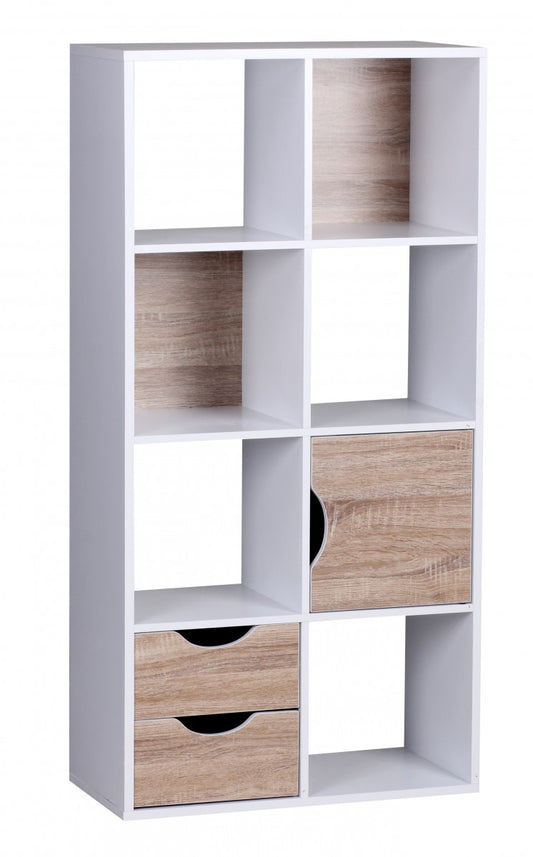 boekenkast MASSA 60 x 120 x 29 cm Wit Sonoma eiken met lades en deur