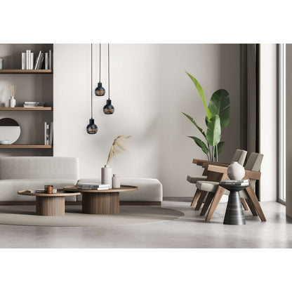 3-zits hanglamp "Casco" hangende lamp gemaakt van metaal in zwart en goud, met E27-versies. Stijlvolle verlichting voor woonkamer, eetkamer of keuken.