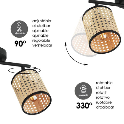 Home Sweet Home Landelijke LED Opbouwspot Rotan 2L - Zwart